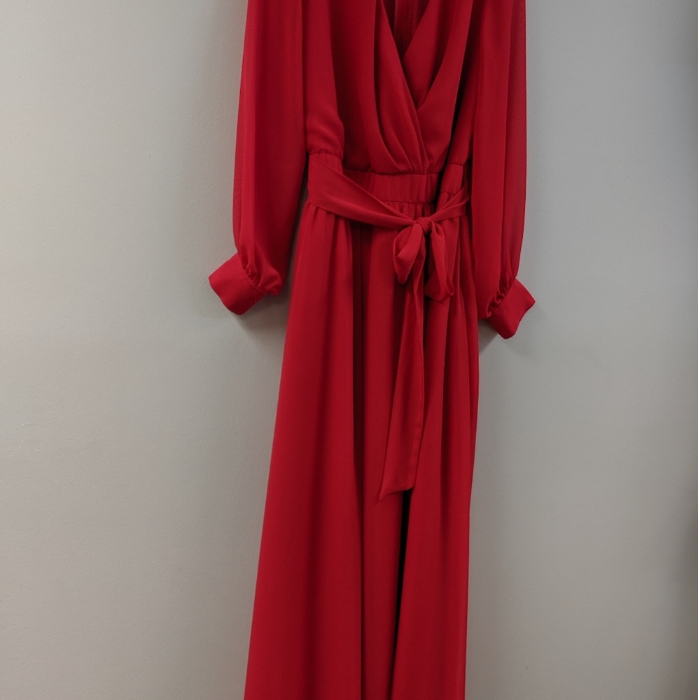 Red Georgette with surplice wrap top dress